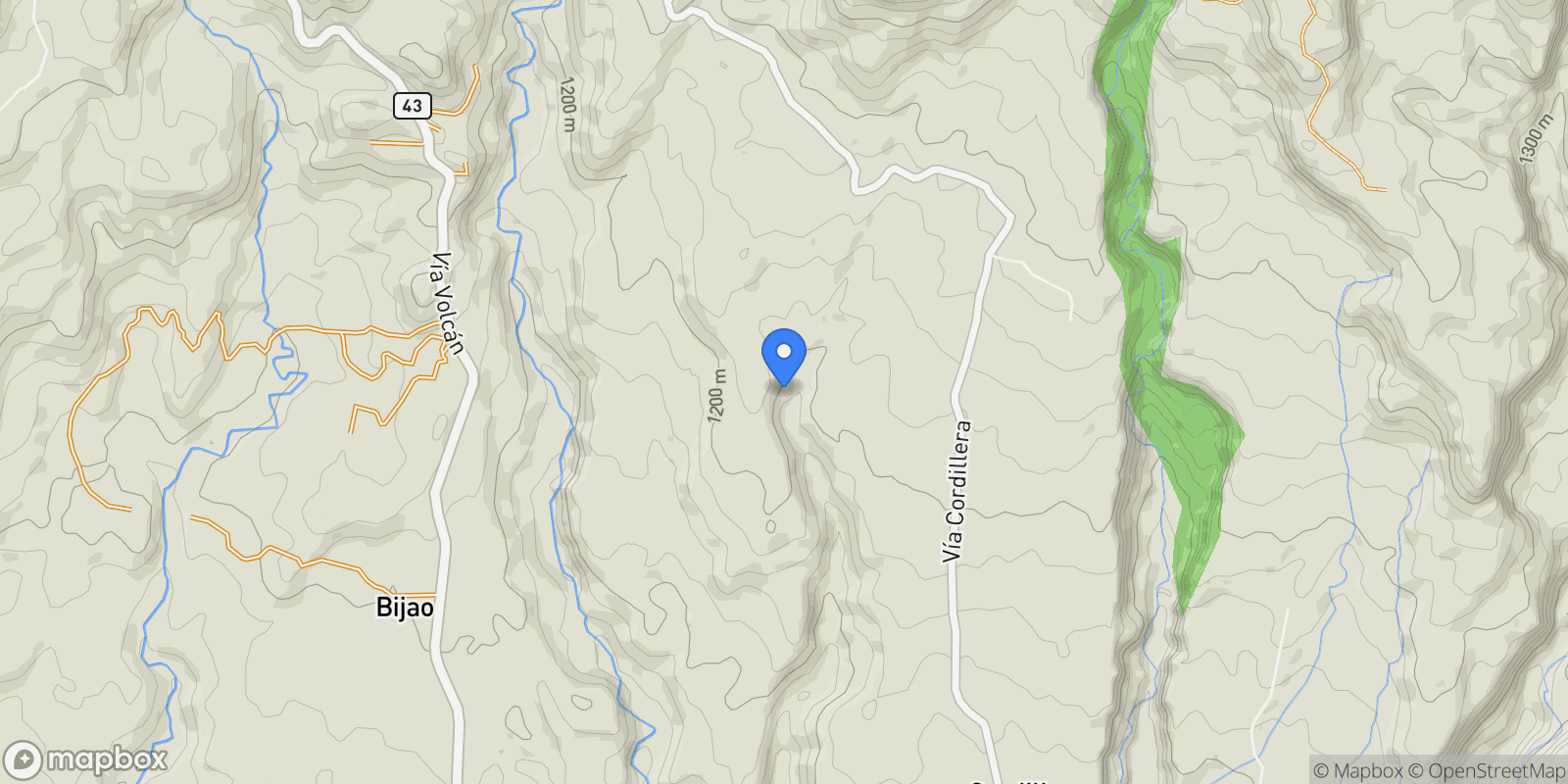 Map showing Boquerón  CORDILLERA ARRIBA, VOLCÁN, Cordillera, Chiriquí Province, Panama.