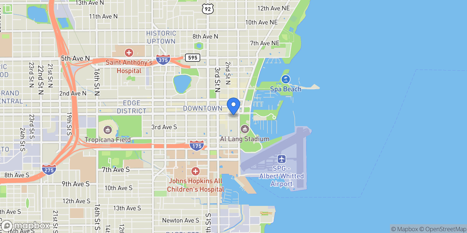 Map showing 175 1ST Street S, #3005, St Petersburg, FL, 33701, USA, St. Petersburg, Florida, United States.
