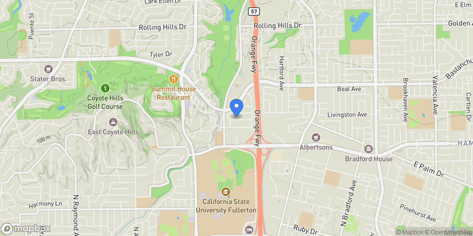 Map showing 2625 Andover Avenue, Fullerton, California, United States.