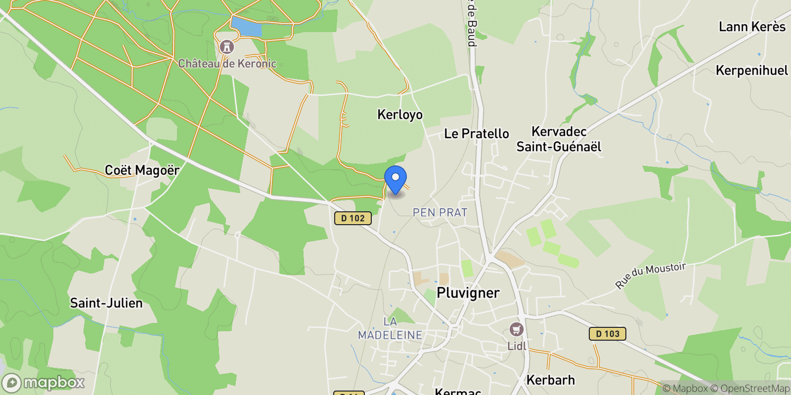 Map showing Pluvigner, Brittany, France.
