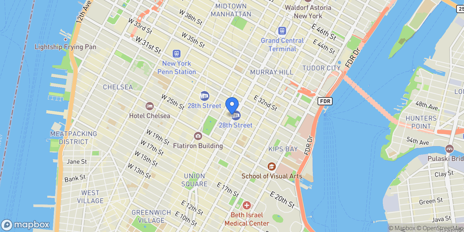 Map showing 400 PARK AVE S, New York, New York, United States.