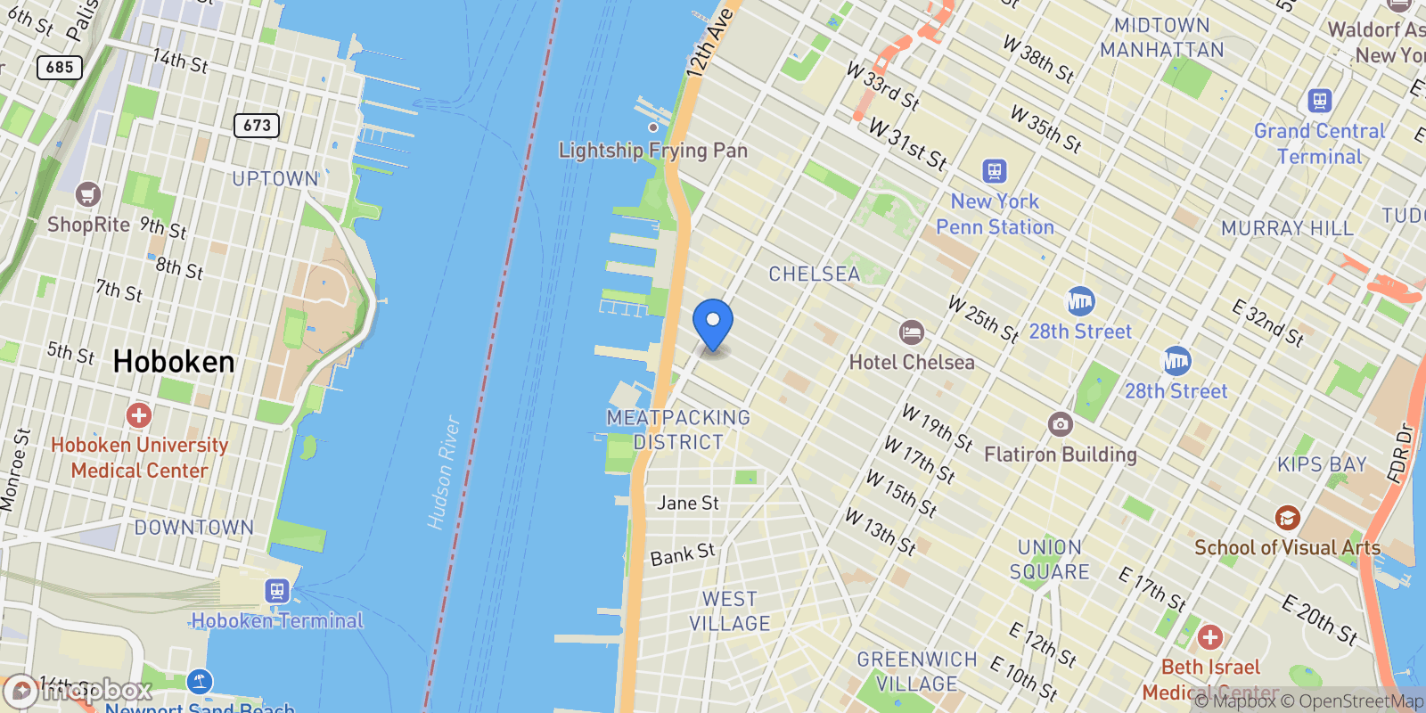 Map showing The Caledonia 450, 450 W 17TH ST, New York, New York, United States.