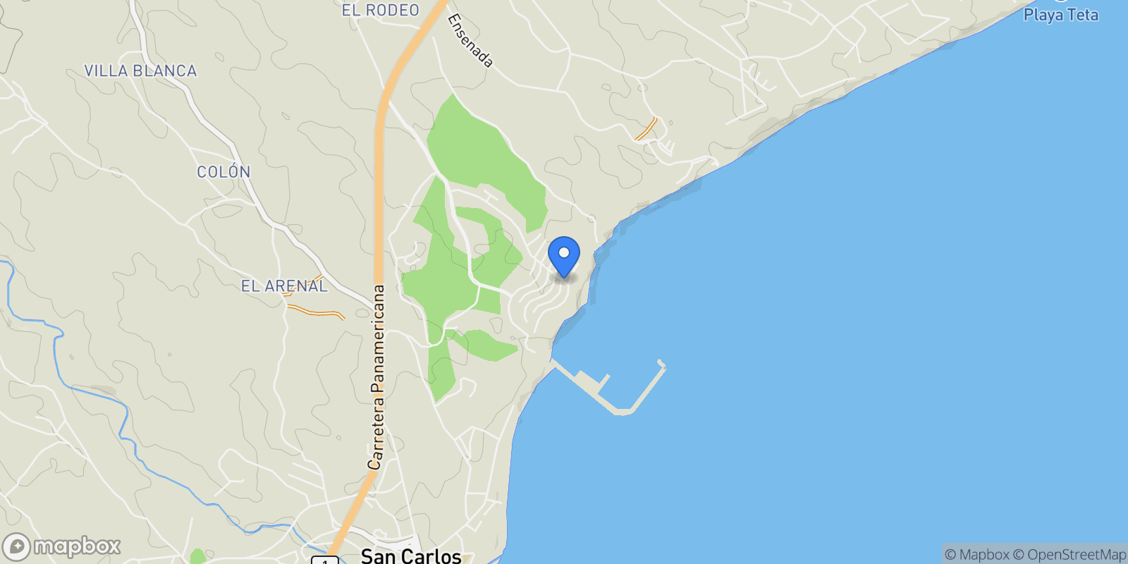 Map showing San Carlos District, Panama, Panama.