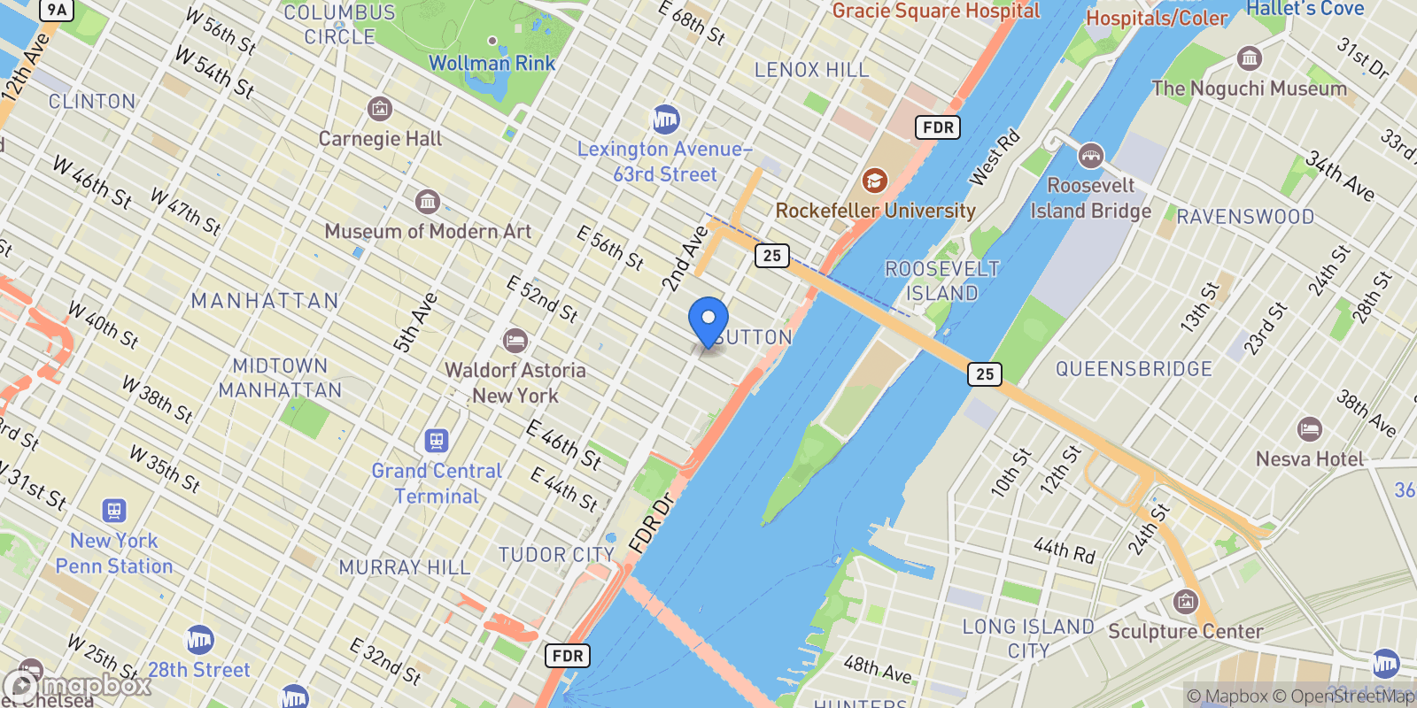 Map showing The Revere, 400 E 54TH ST, New York, New York, United States.