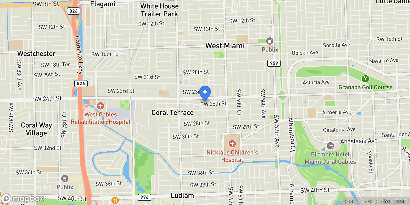 Map showing 6385 SW 25th St, Miami, Florida, United States.