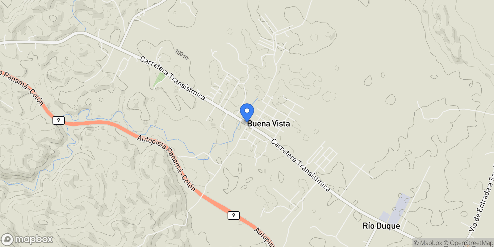 Map showing Colón CARRETERA TRANSISTMICA,ACCESO A SECTOR DE RIO DUQUE, BUENAS VISTA COLON., Buena Vista, Colón Province, Panama.