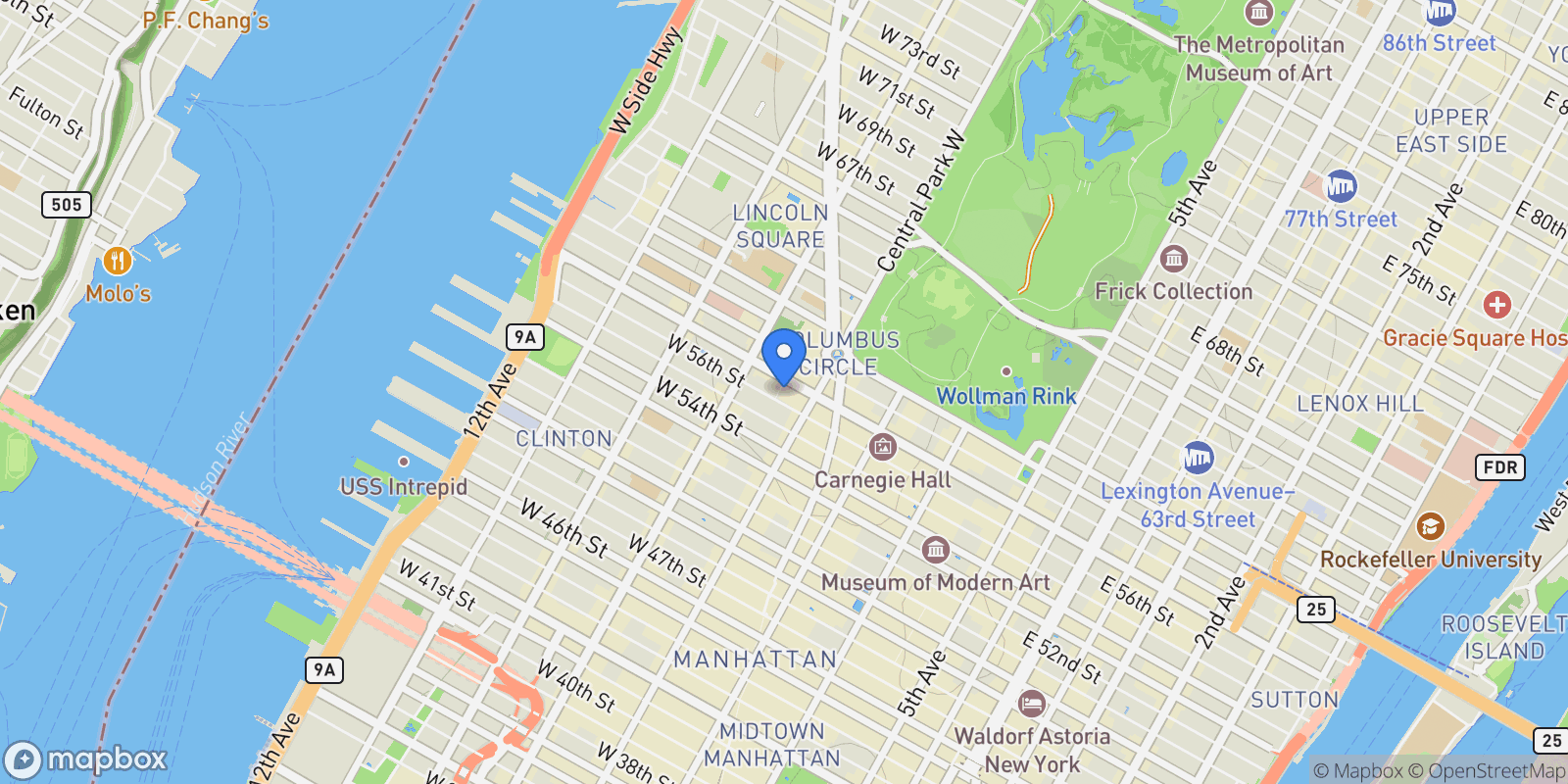 Map showing THE SHEFFIELD, 322 W 57TH ST, New York, New York, United States.