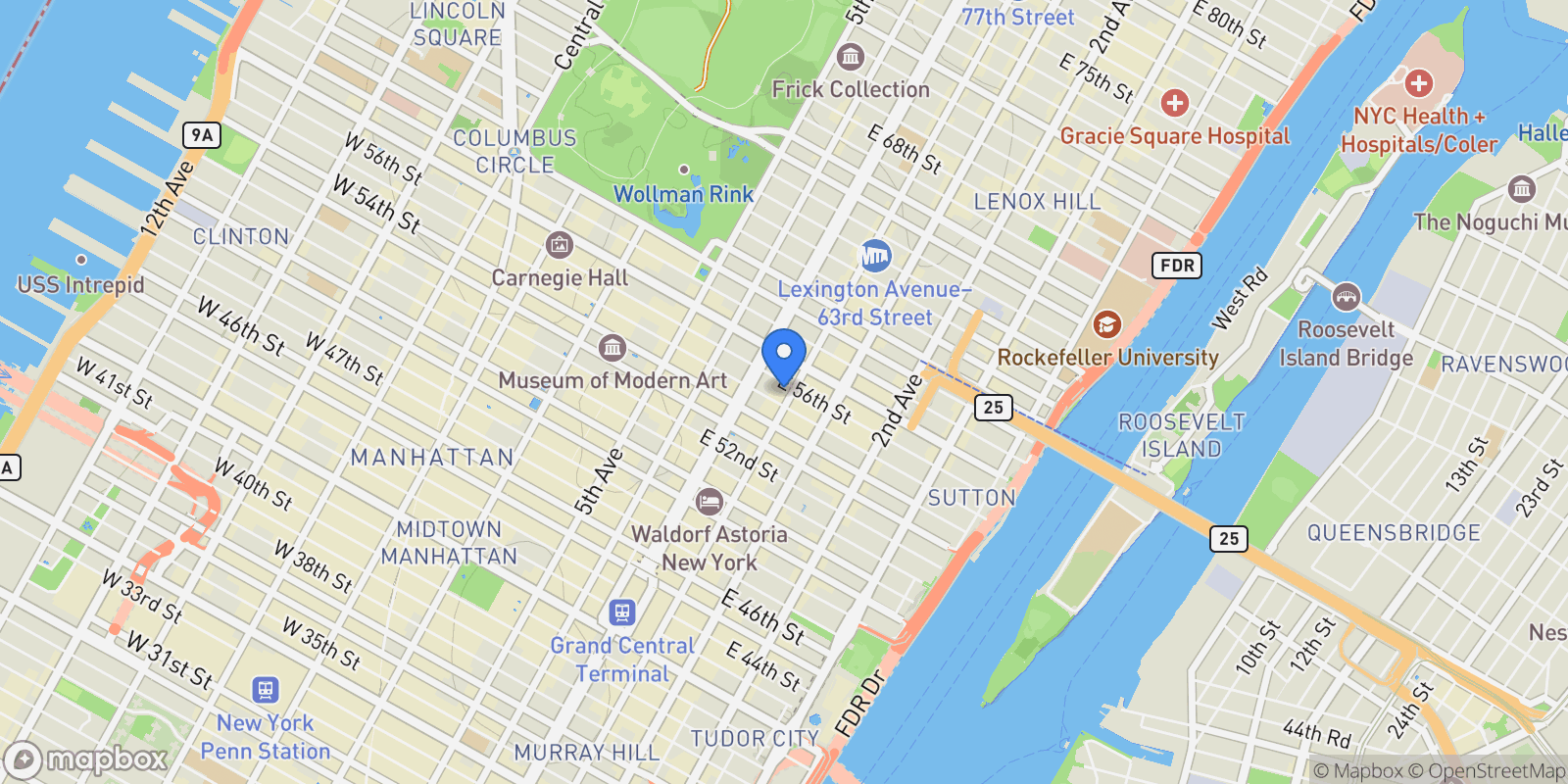 Map showing 136 E 56TH ST, New York, New York, United States.