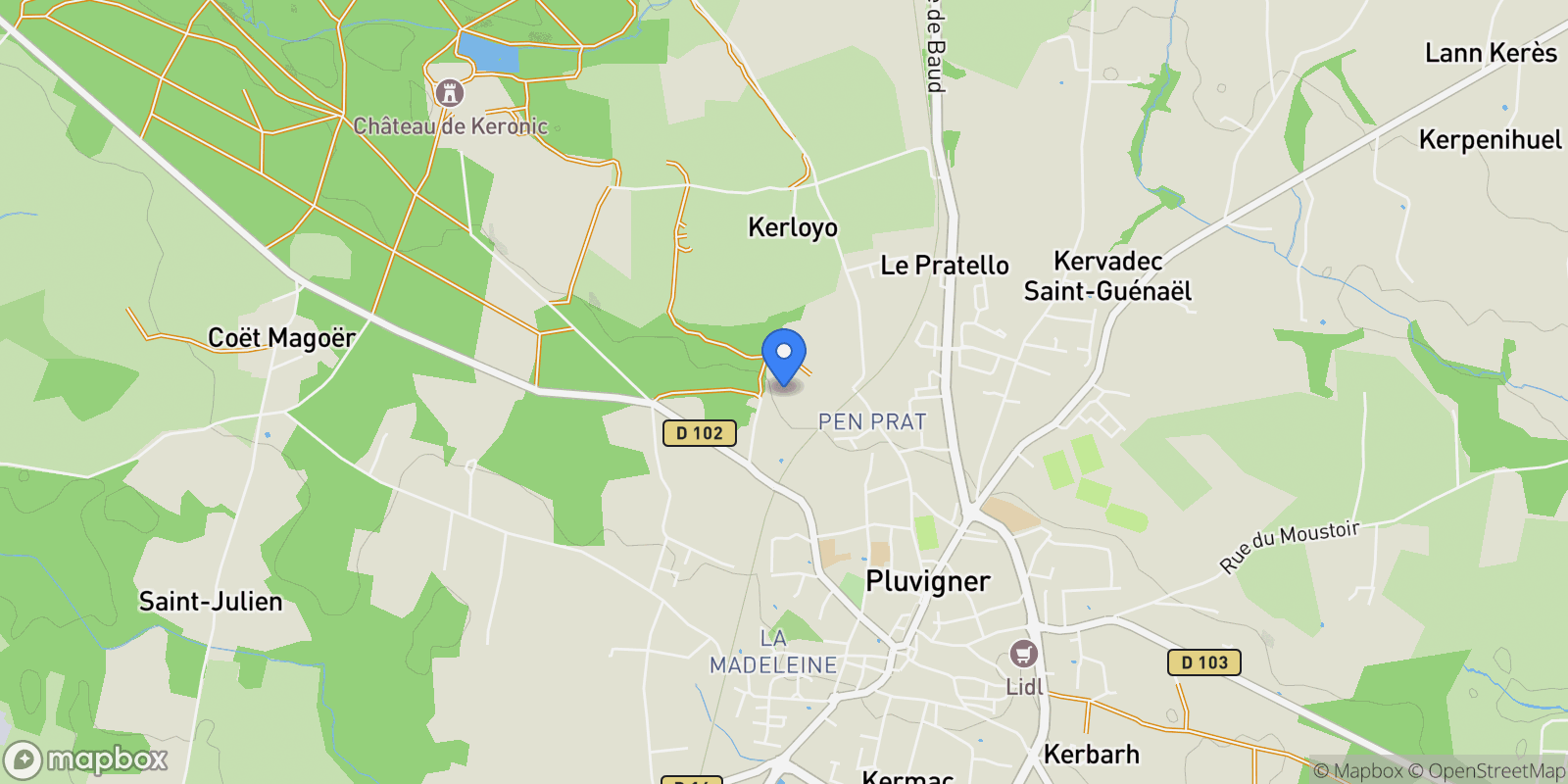 Map showing Pluvigner, Brittany, France.