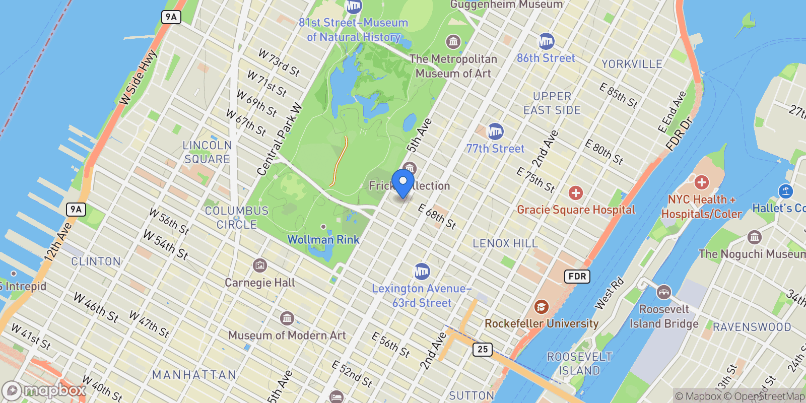 Map showing 20 E 68TH ST, New York, New York, United States.