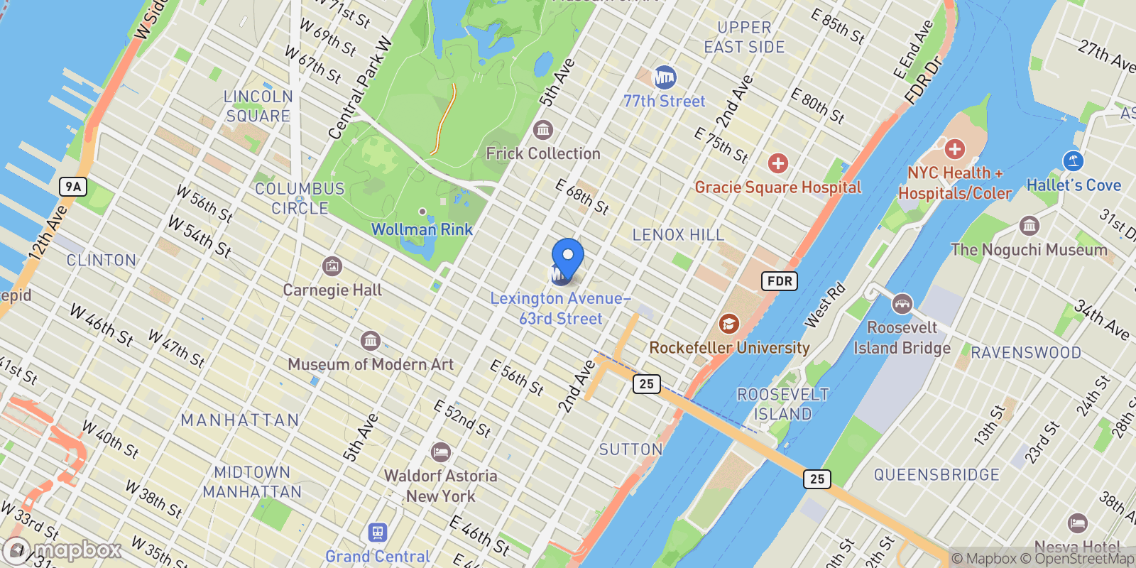 Map showing 160 E 63RD ST, New York, New York, United States.