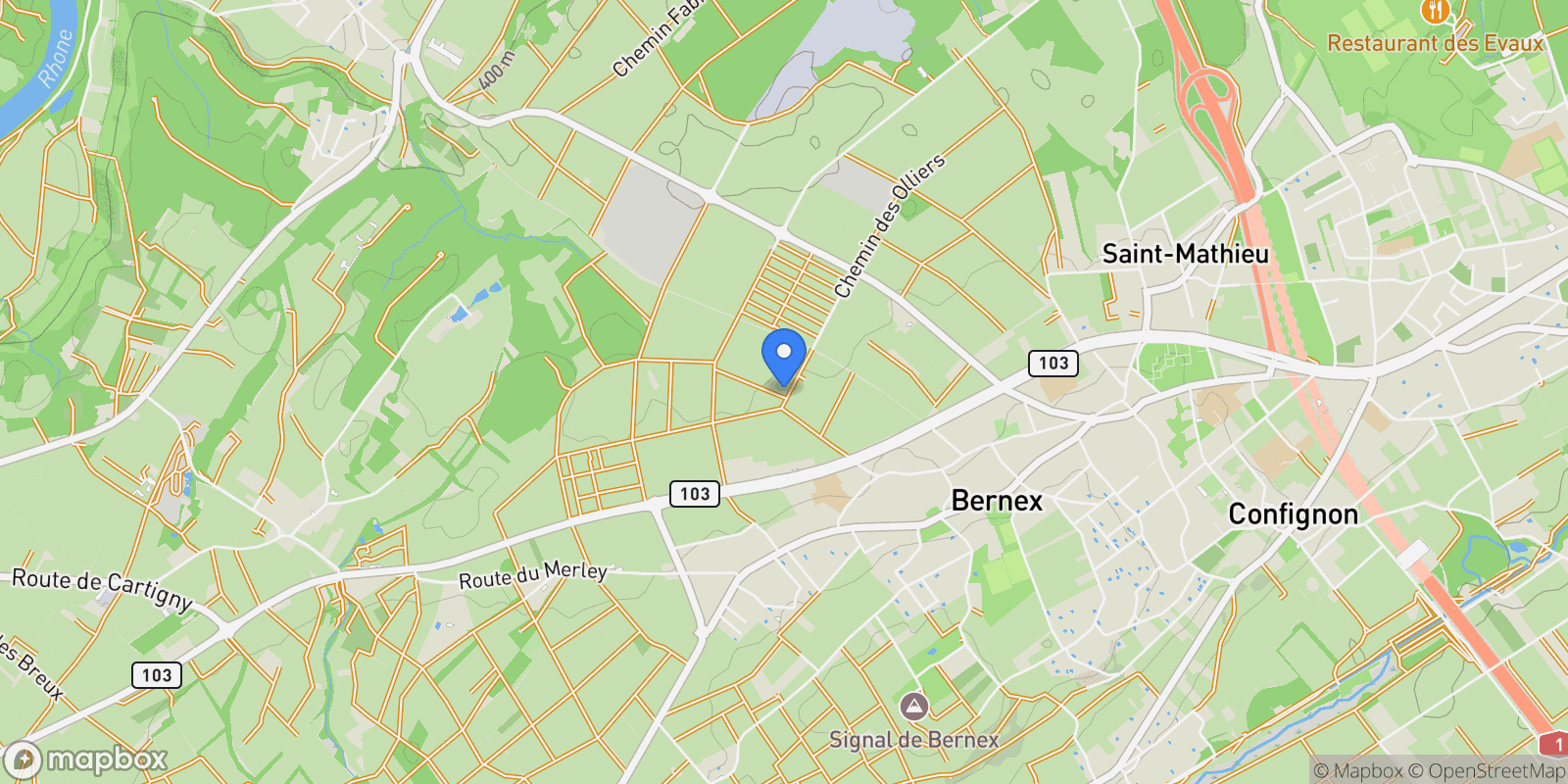 Map showing 1233 Bernex, Switzerland, Bernex, Genève, Switzerland.