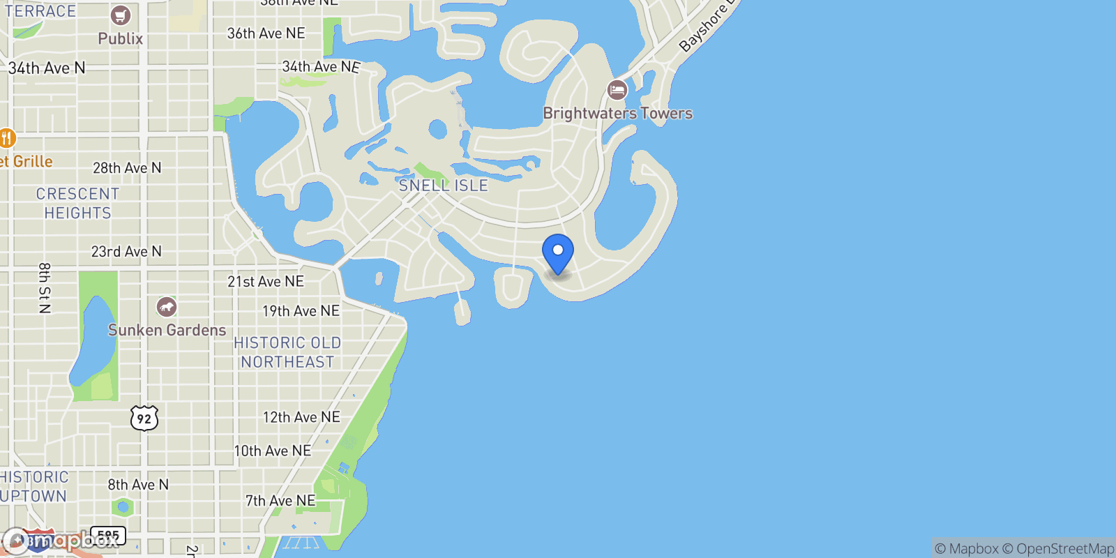 Map showing 1600 Brightwaters Boulevard NE, #None, St Petersburg, FL, 33704, USA, St. Petersburg, Florida, United States.