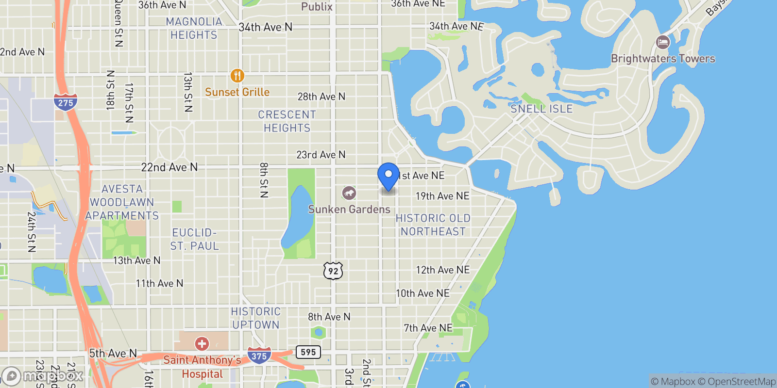 Map showing 135 19TH Avenue NE, #None, St Petersburg, FL, 33704, USA, St. Petersburg, Florida, United States.