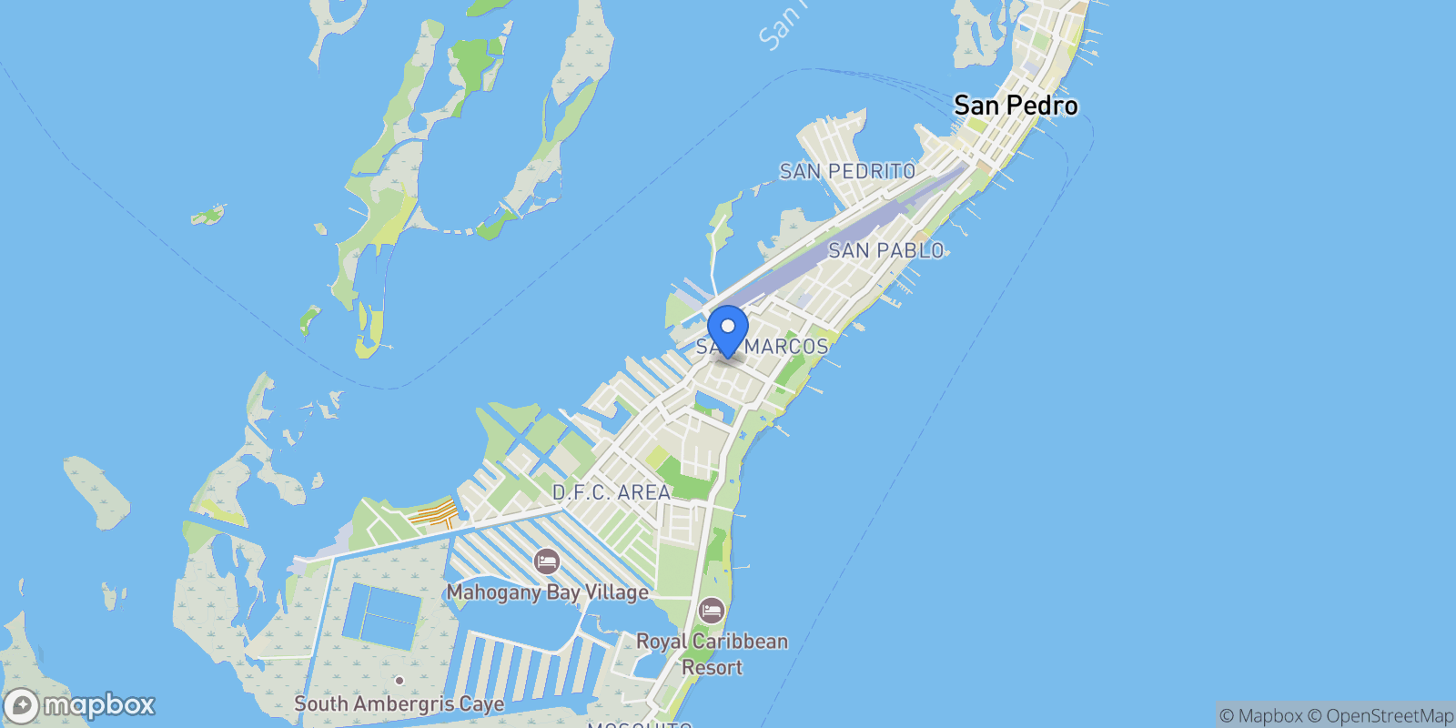 Map showing W25F+GPC, San Pedro, Belize, San Pedro, Corozal District, Belize.