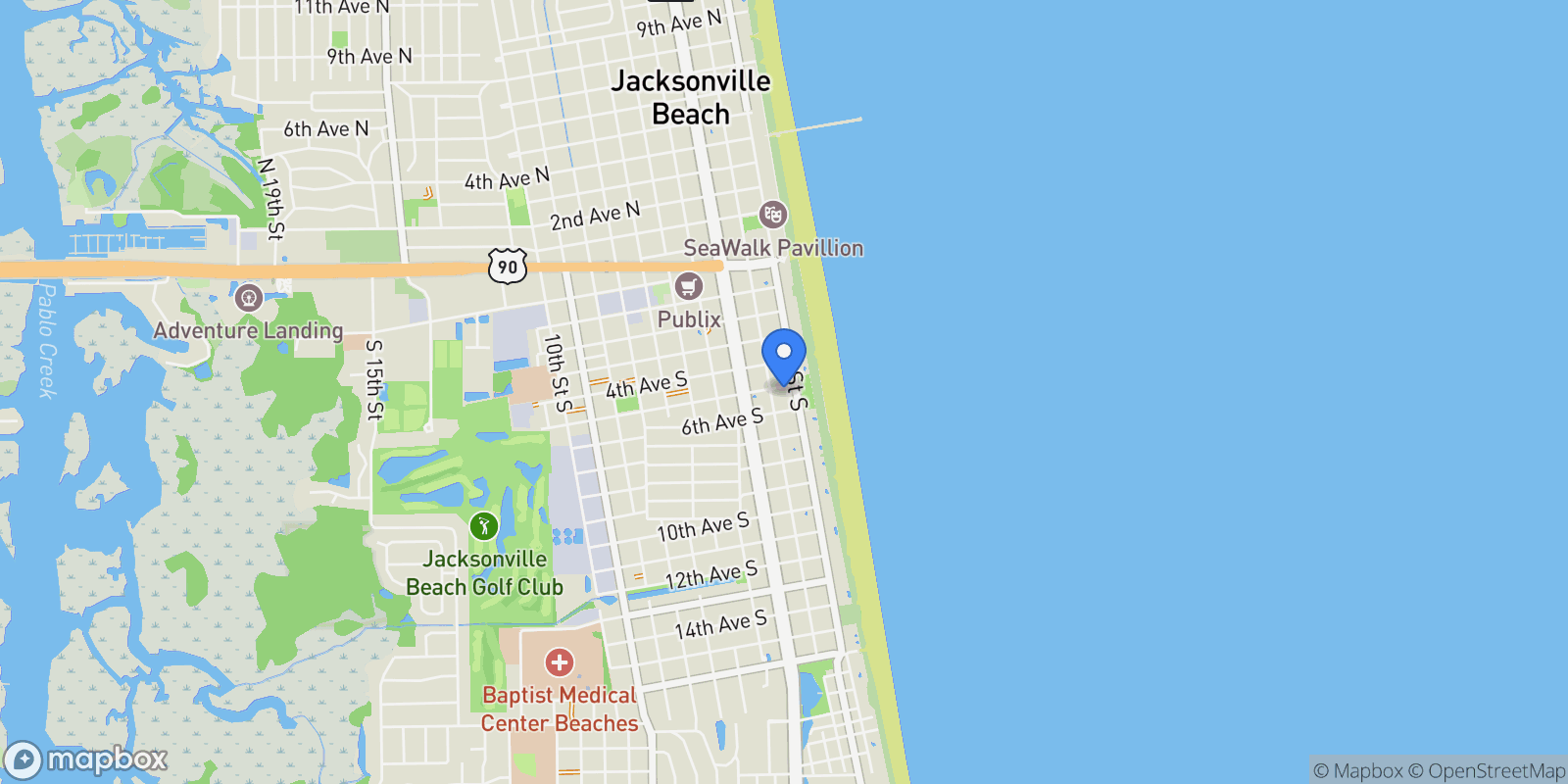 Map showing 112 5TH Avenue S 402, Jacksonville Beach, Florida, United States.