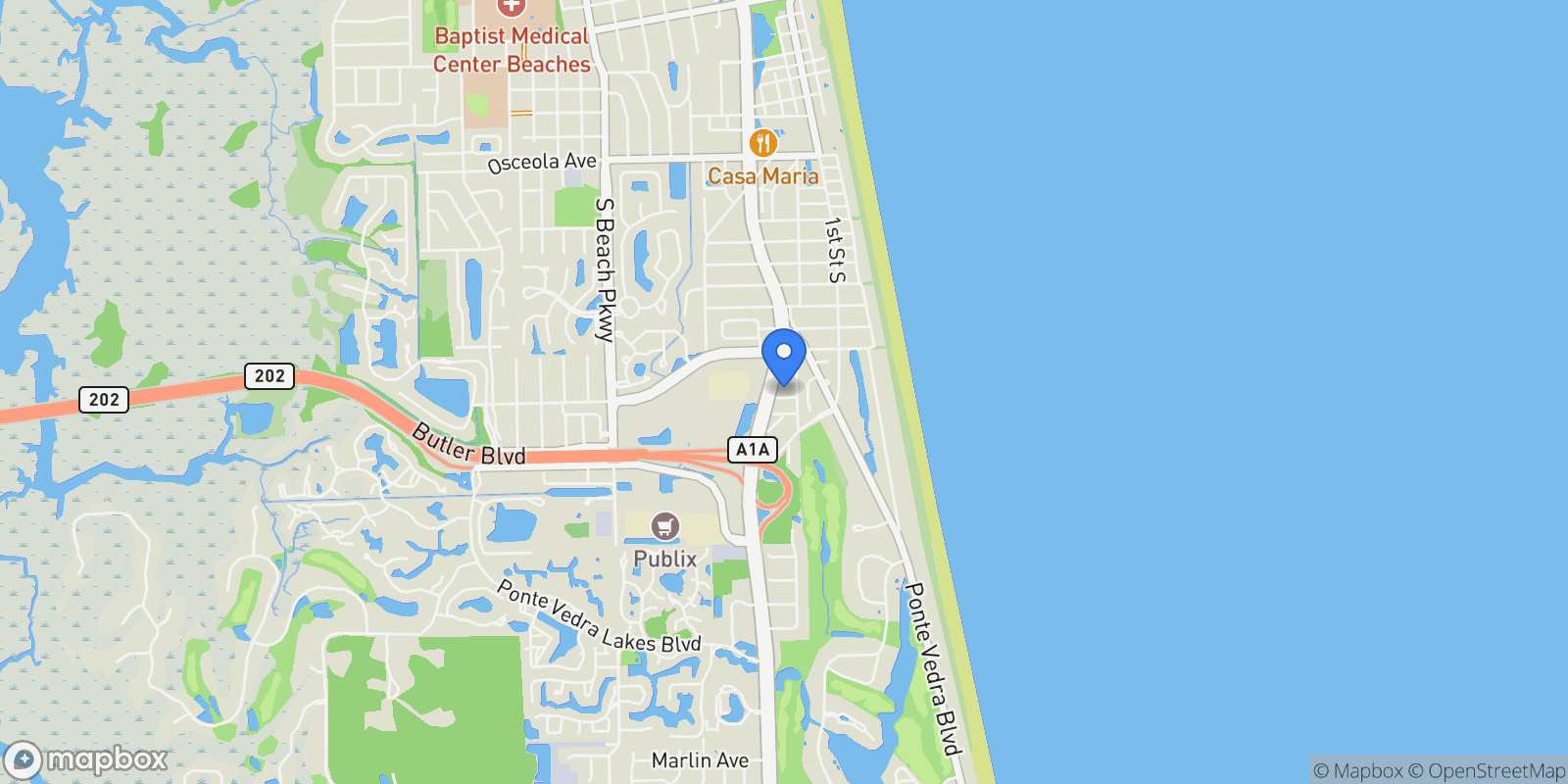 Map showing 227 40TH Avenue S, Jacksonville Beach, FL, United States.