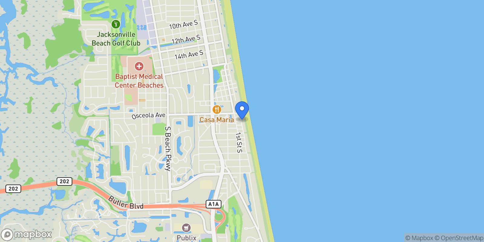Map showing 2701 OCEAN Drive S, Jacksonville Beach, Florida, United States.