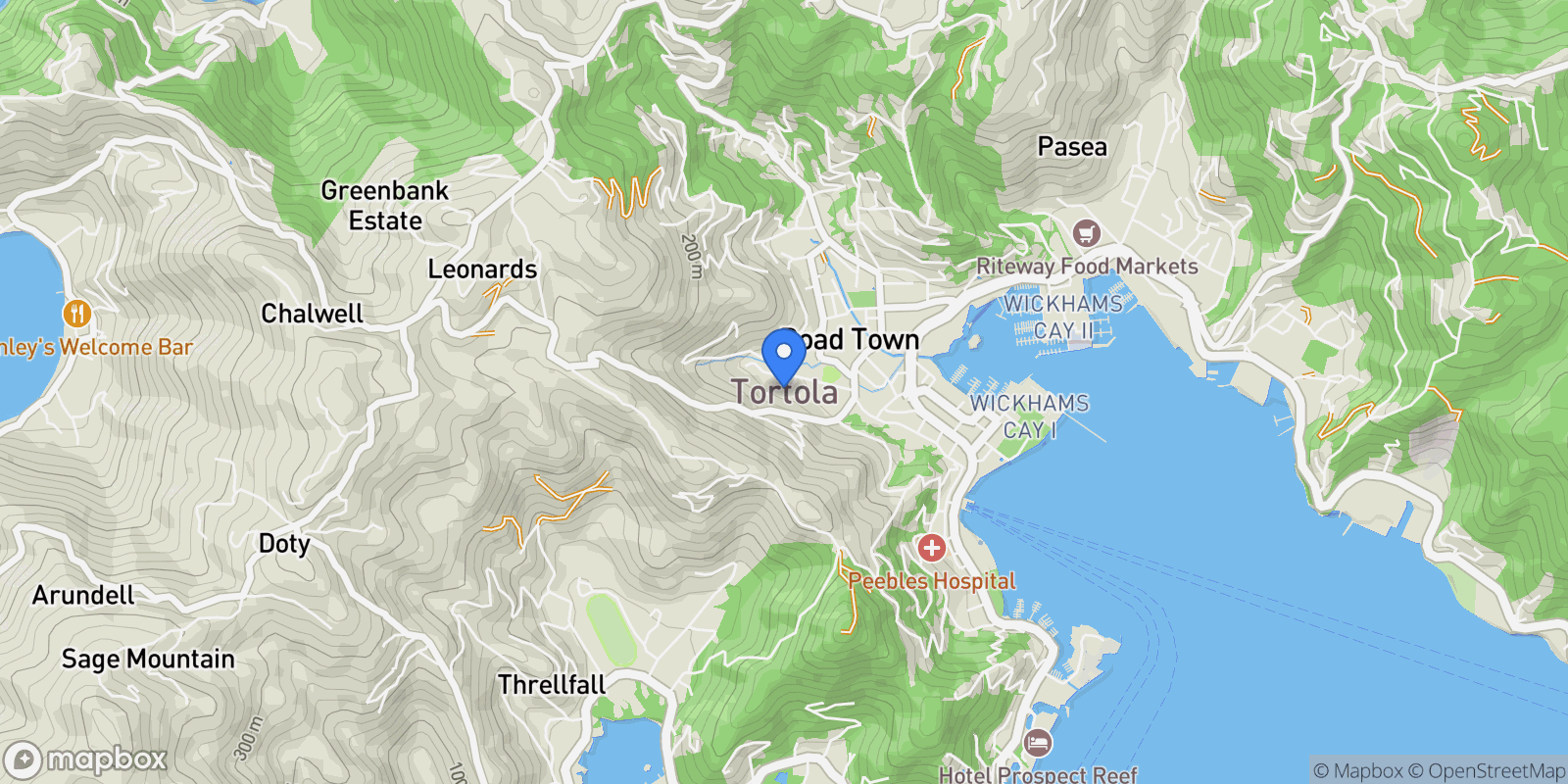 Map showing Bella Vista, Tortola, Road Town, Tortola, British Virgin Islands.