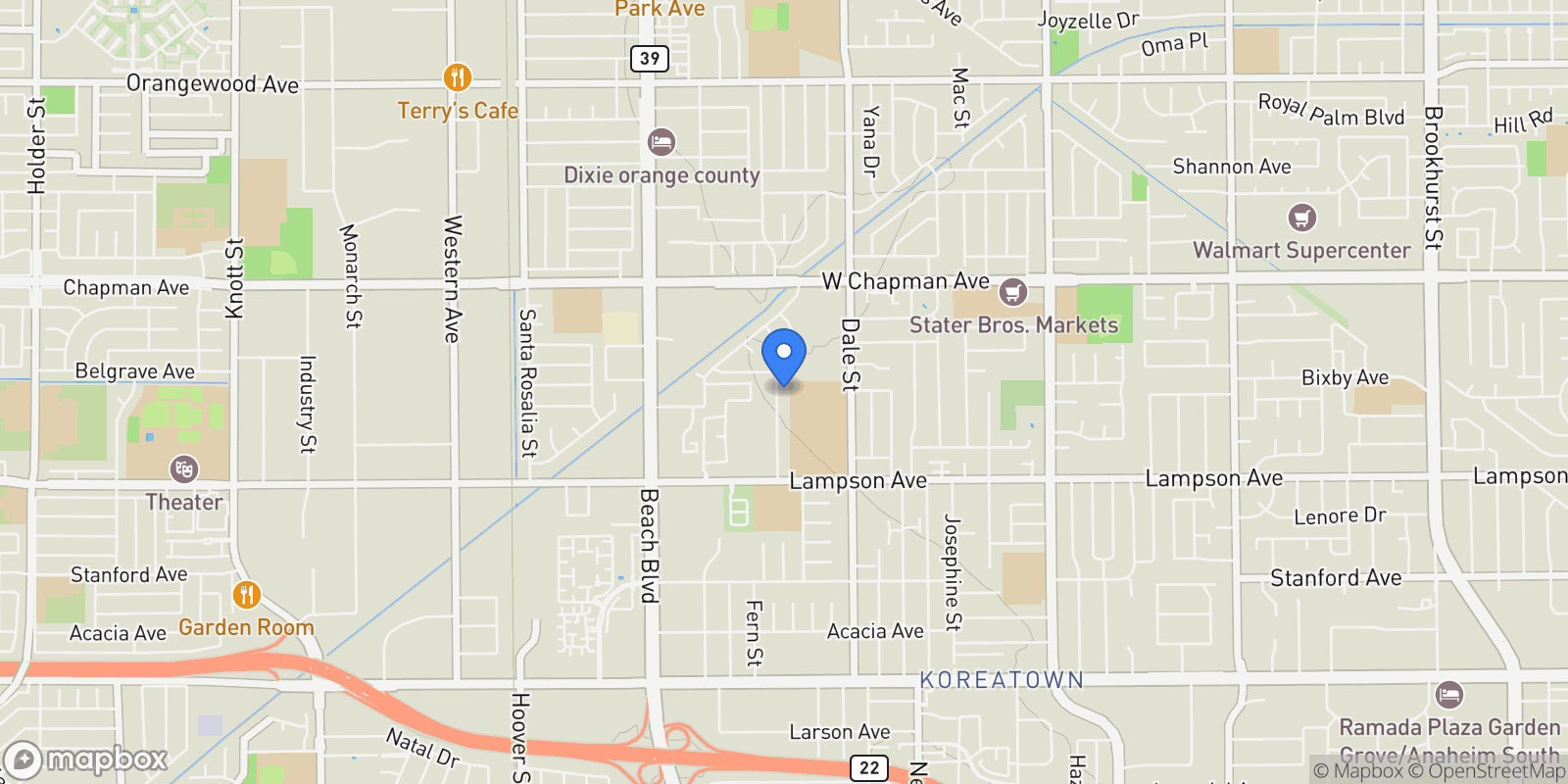 Map showing 12230 Arrowhead, Stanton, California, United States.