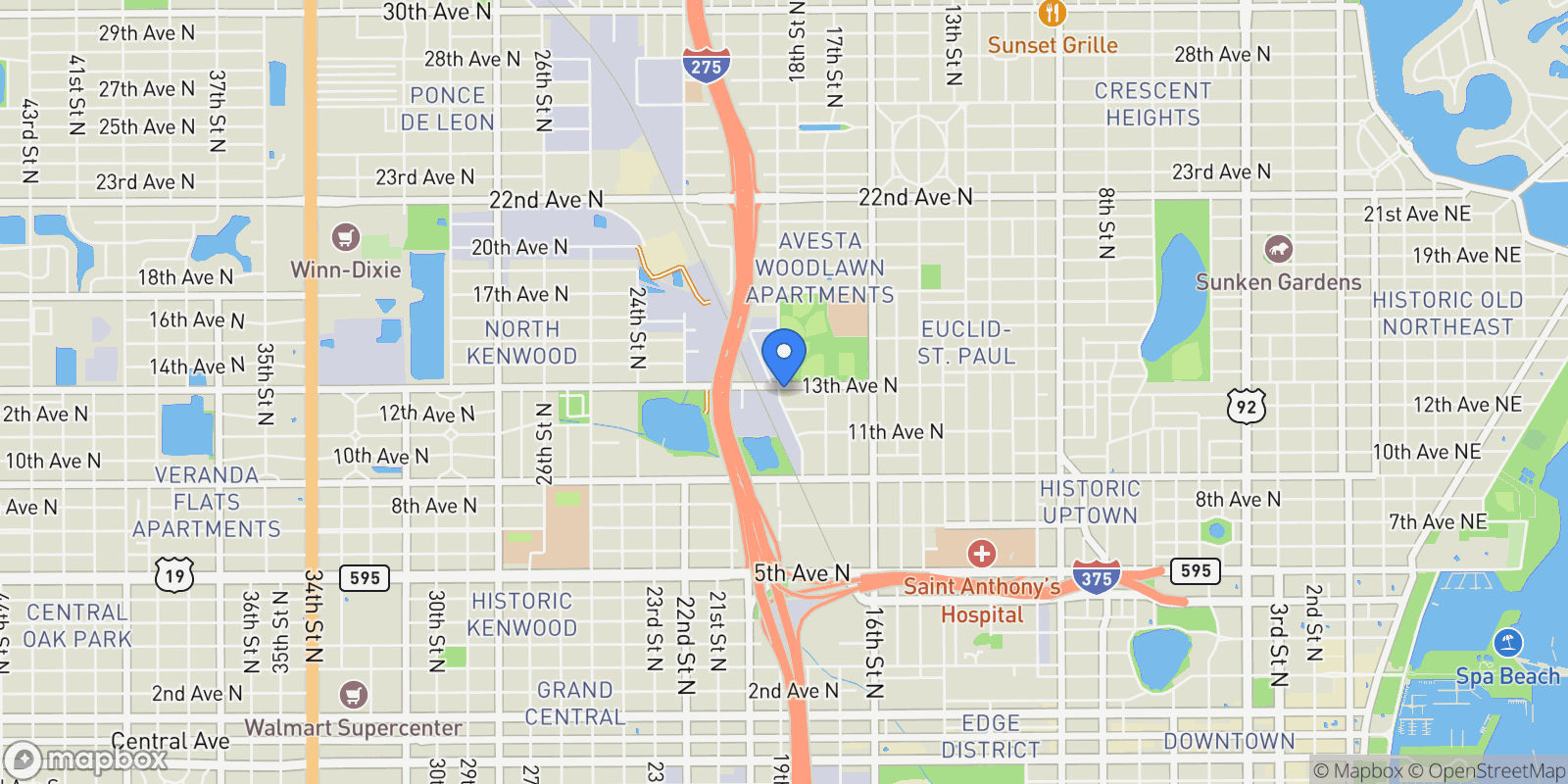 Map showing 1854 13TH Avenue N, #None, St Petersburg, FL, 33713, USA, St. Petersburg, Florida, United States.