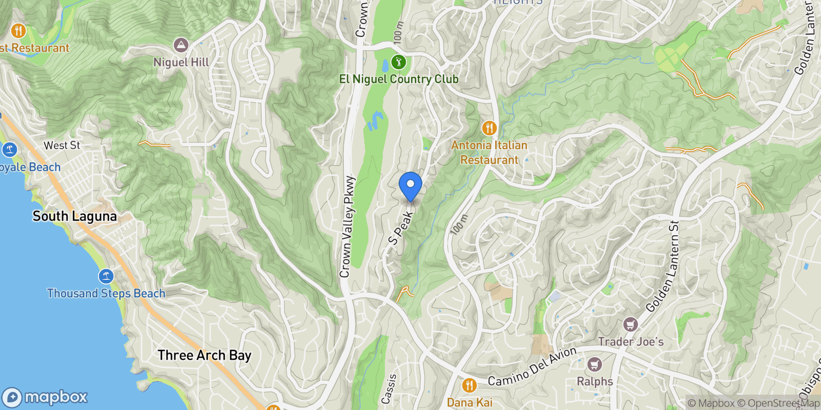 Map showing 42 S South Peak, Laguna Niguel, California, United States.