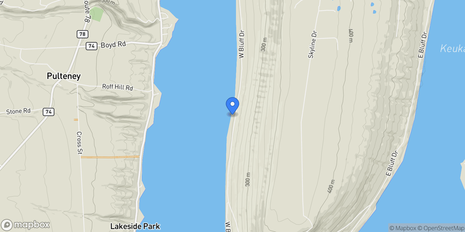 Map showing 6754 W Bluff Drive, Keuka Park, NY 14478, Penn Yan, New York, United States.
