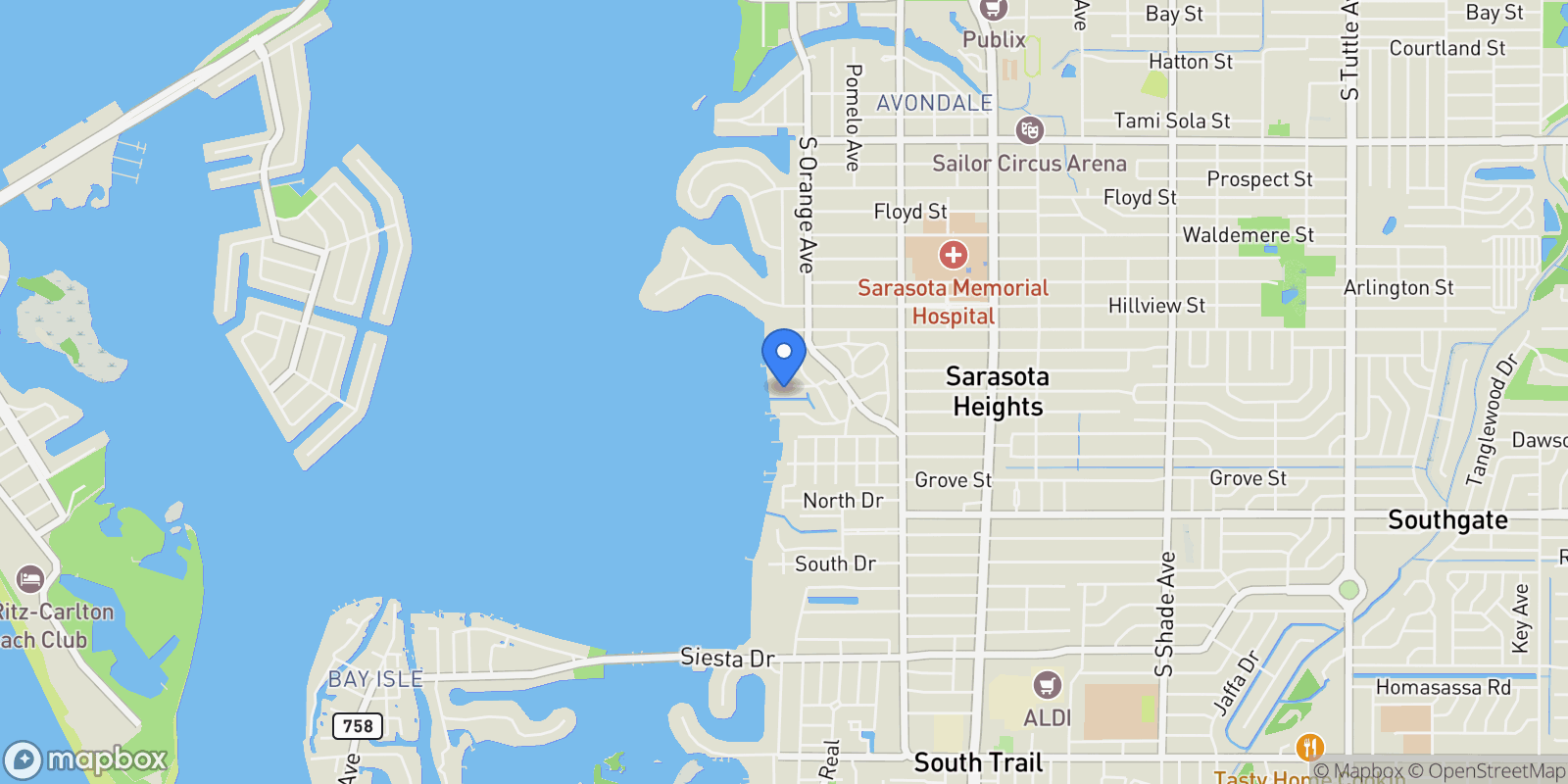 Map showing 1516 Sandpiper Lane, Sarasota, FL, 34239, USA, Sarasota, Florida, United States.
