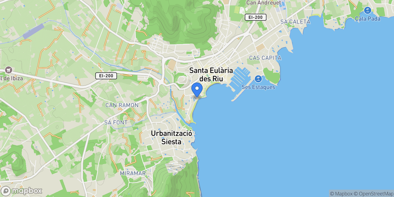 Map showing Santa Eularia des Riu, Balearic Islands, Spain.