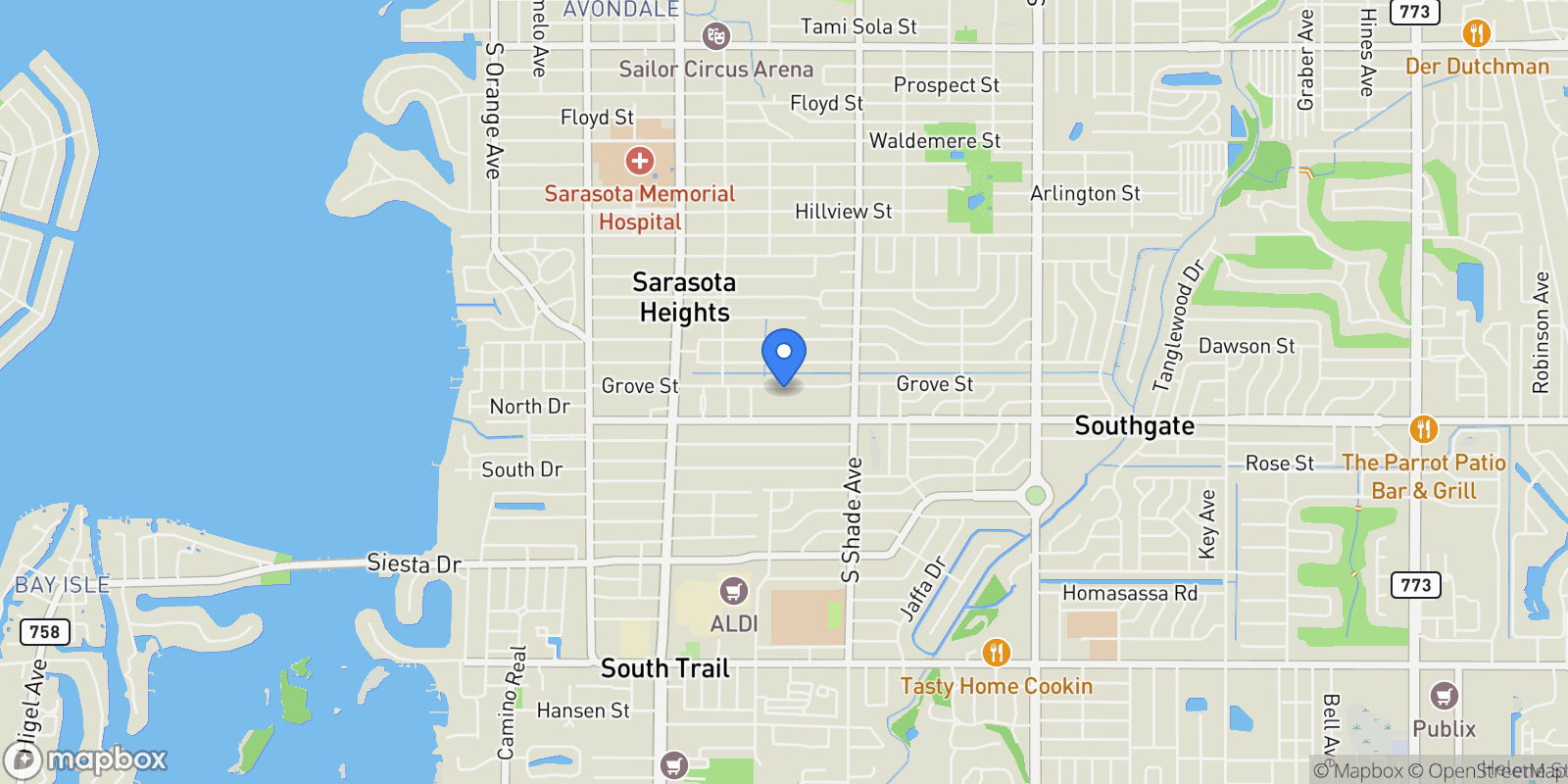 Map showing 2226 Grove Street, Sarasota, FL, 34239, USA, Sarasota, Florida, United States.
