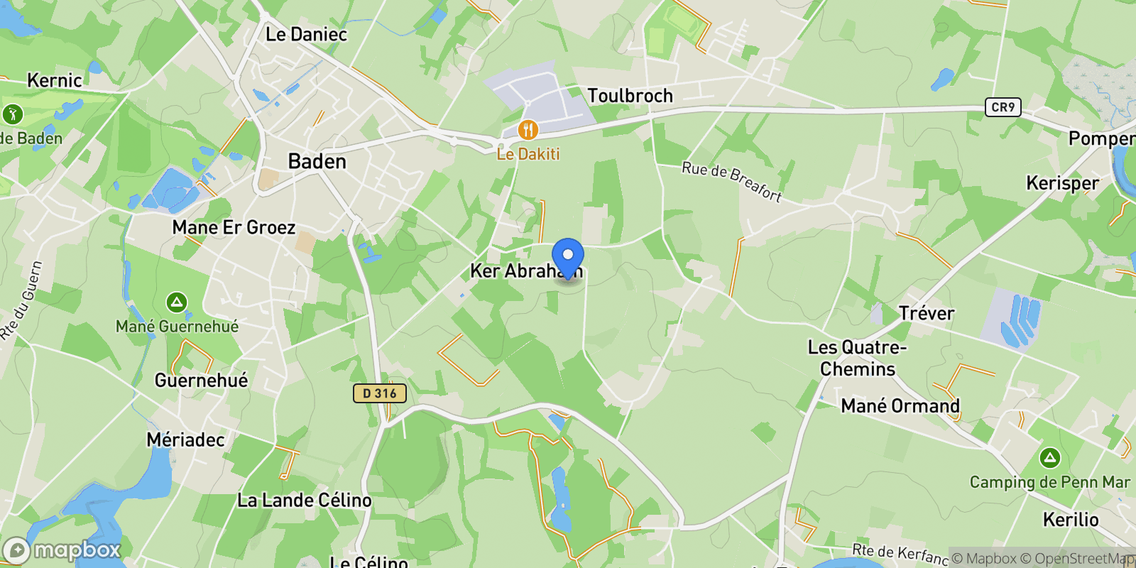 Map showing Baden, Brittany, France.