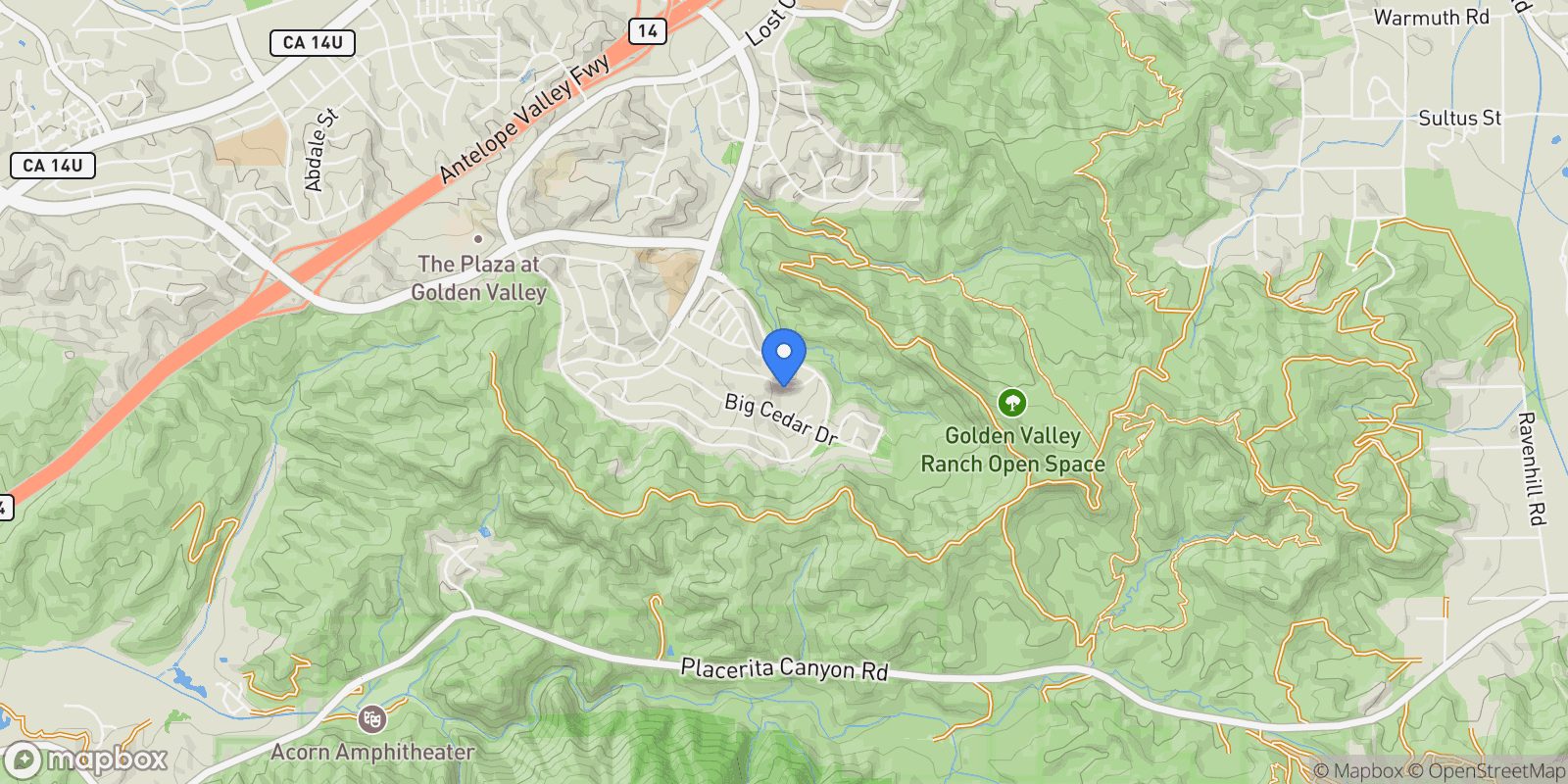 Map showing 18642 Cedar Crest Drive, Santa Clarita, California, United States.