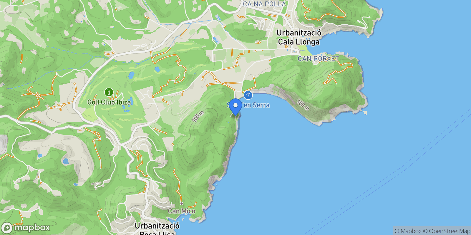 Map showing Roca Llisa, Santa Eularia des Riu, Balearic Islands.