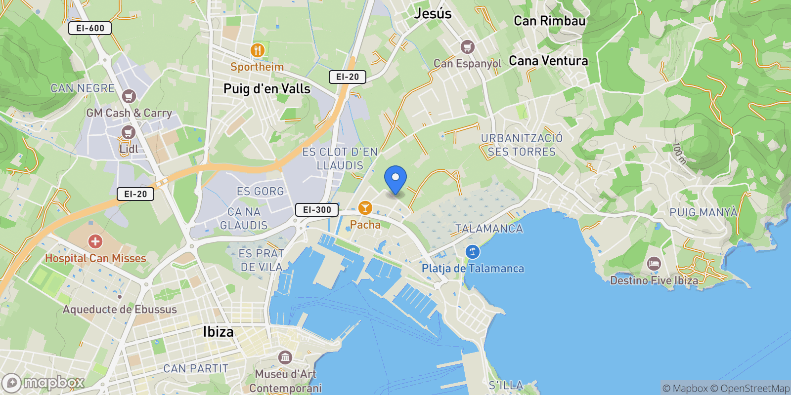 Map showing Ibiza Town, Balearic Islands, Spain.