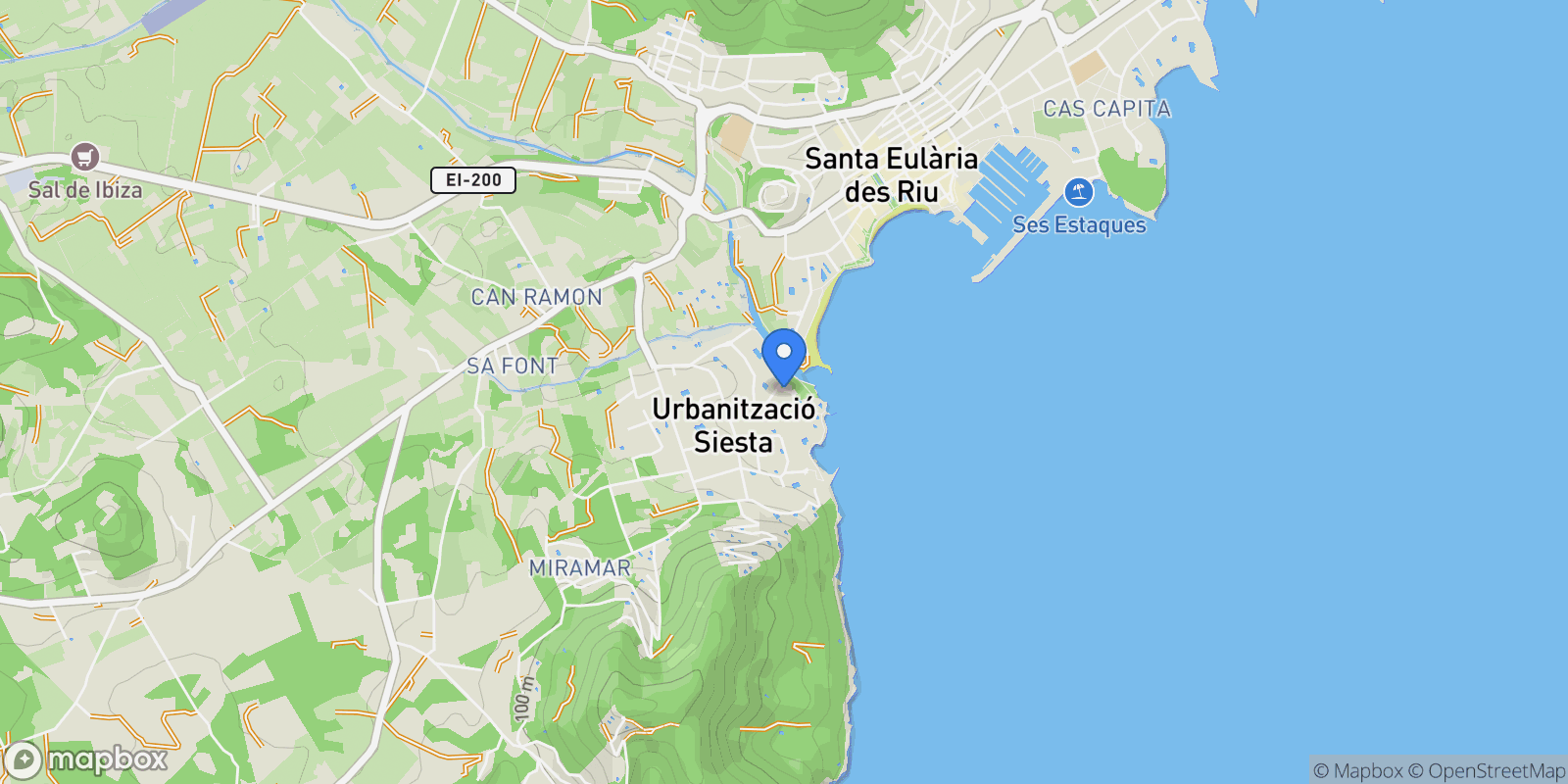 Map showing Santa Eularia des Riu, Balearic Islands, Spain.