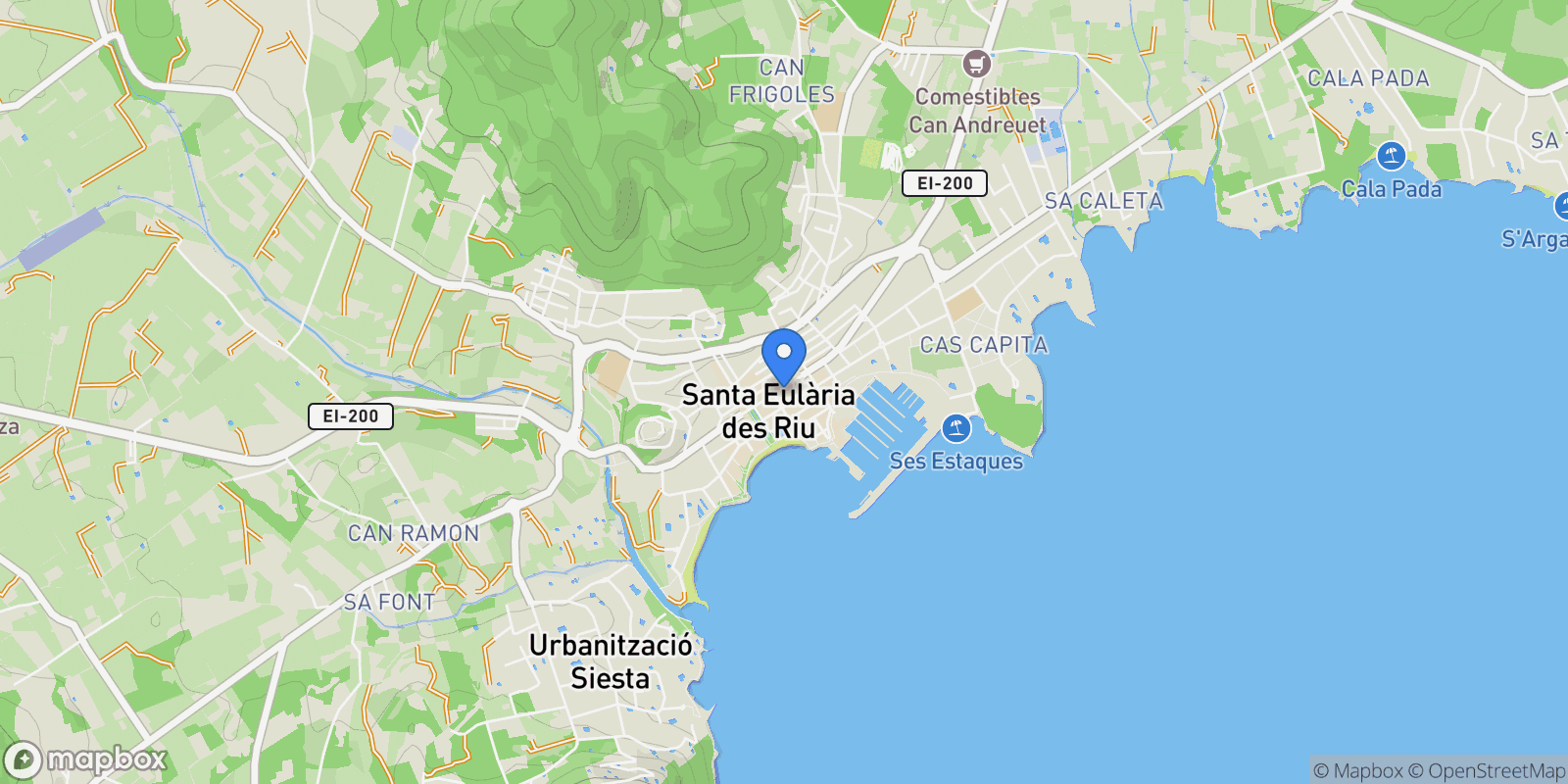 Map showing Santa Eularia des Riu, Balearic Islands, Spain.