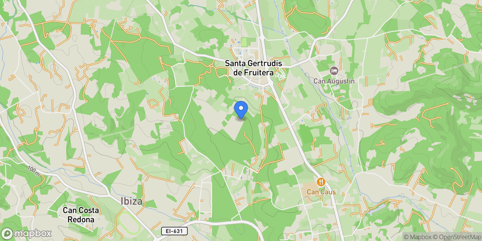 Map showing Santa Gertrudis de Fruitera, Santa Eularia des Riu, Balearic Islands.