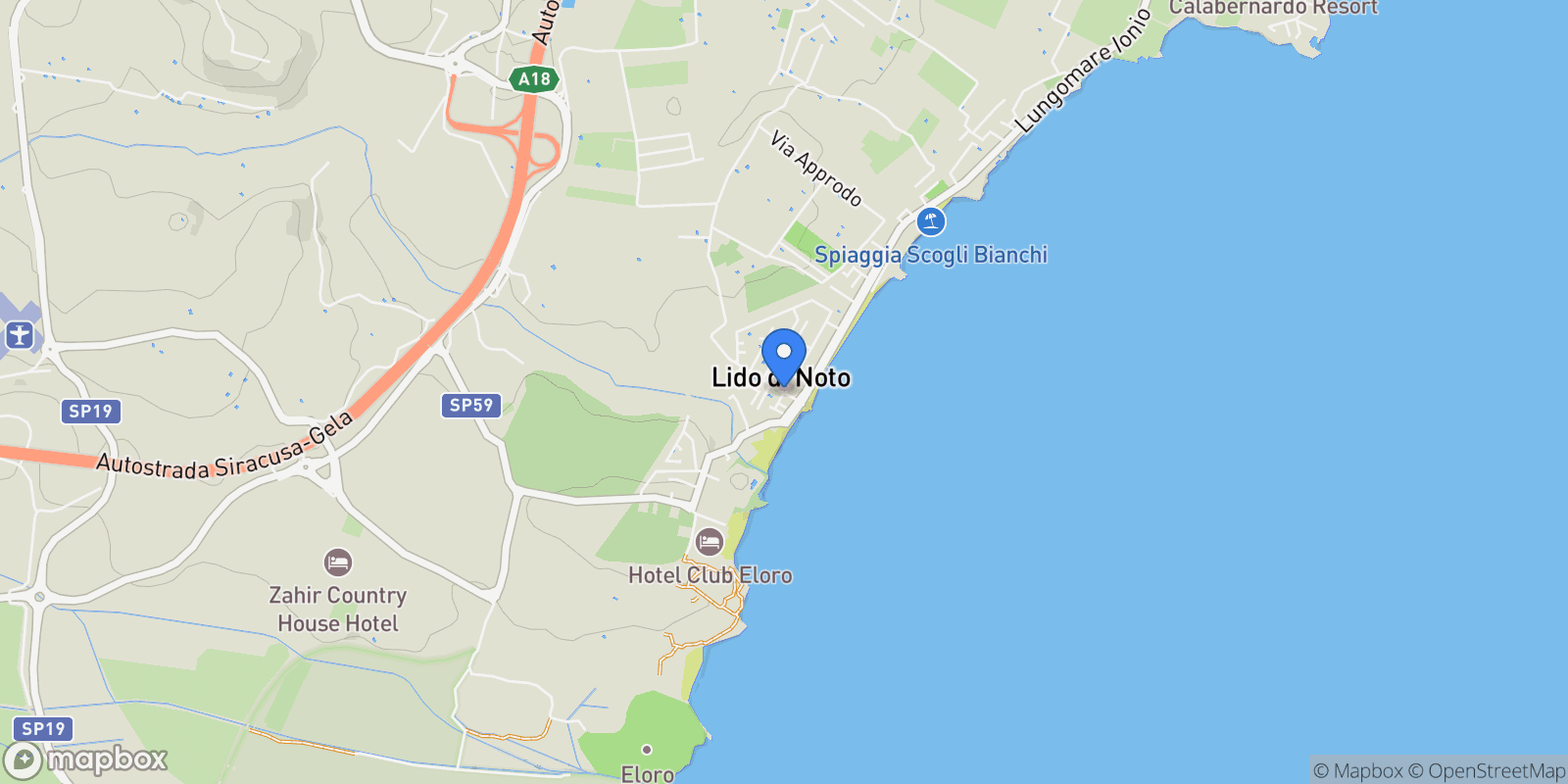 Map showing 96017 Lido di Noto SR, Italy, Lido di Noto, Sicily, Italy.