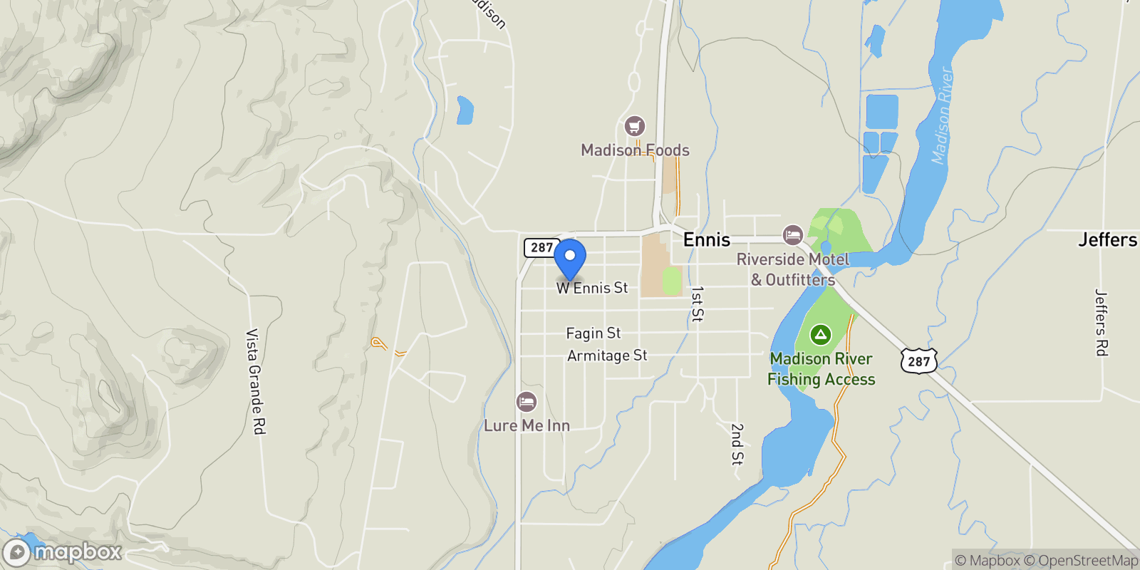 Map showing 450 Loomis Way B, Ennis, Montana, United States.