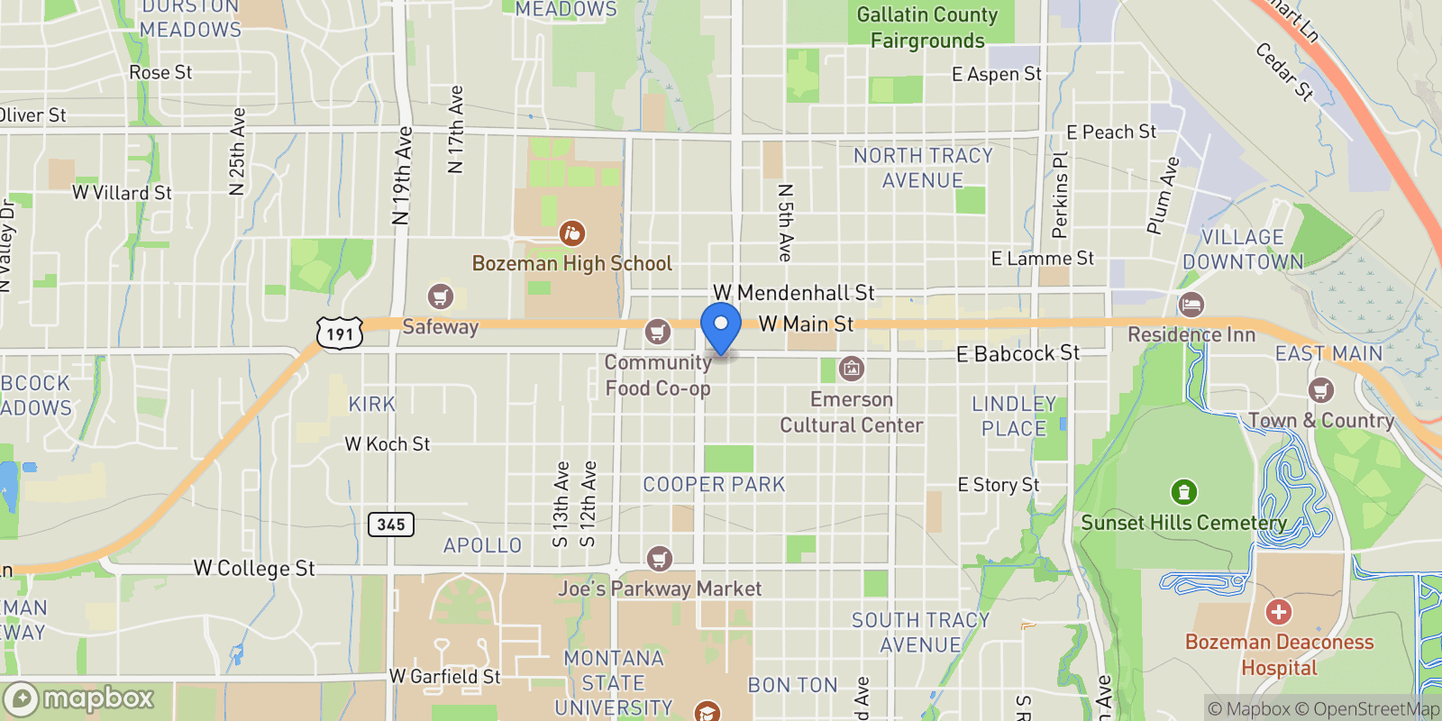 Map showing 718 W Babcock Street 411, Bozeman, Montana, United States.