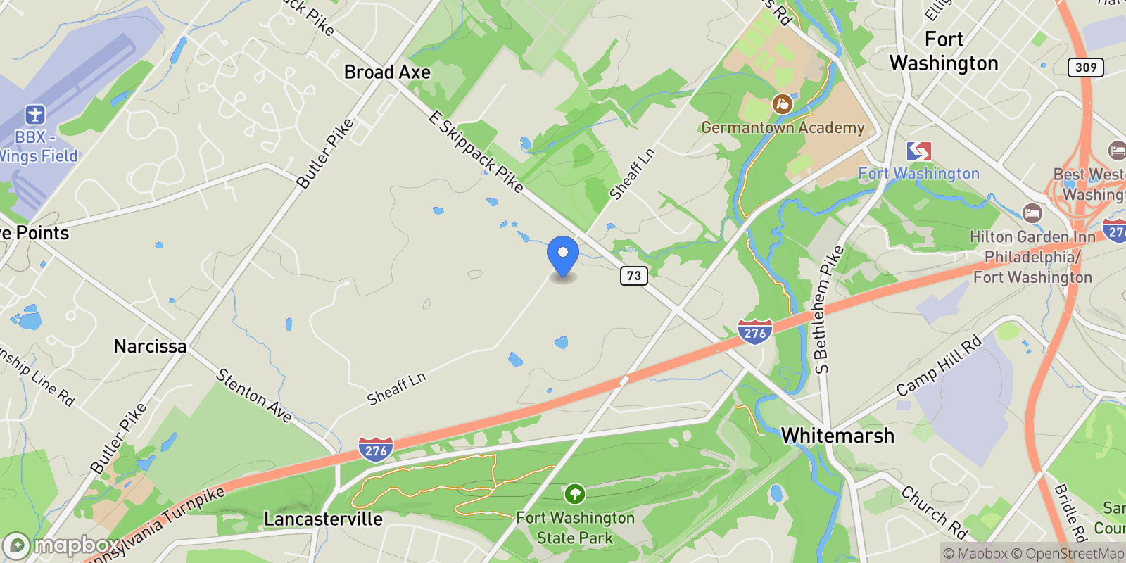 Map showing 6220 Sheaff Lane , Fort Washington, PA 19034, Lafayette Hill, Pennsylvania, United States.