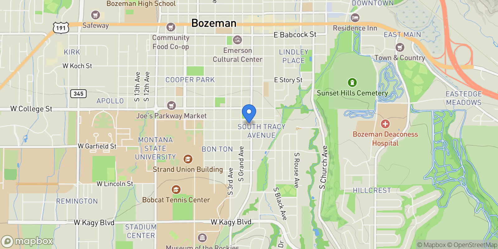 Map showing 911 S Willson Avenue, Bozeman, Montana, United States.