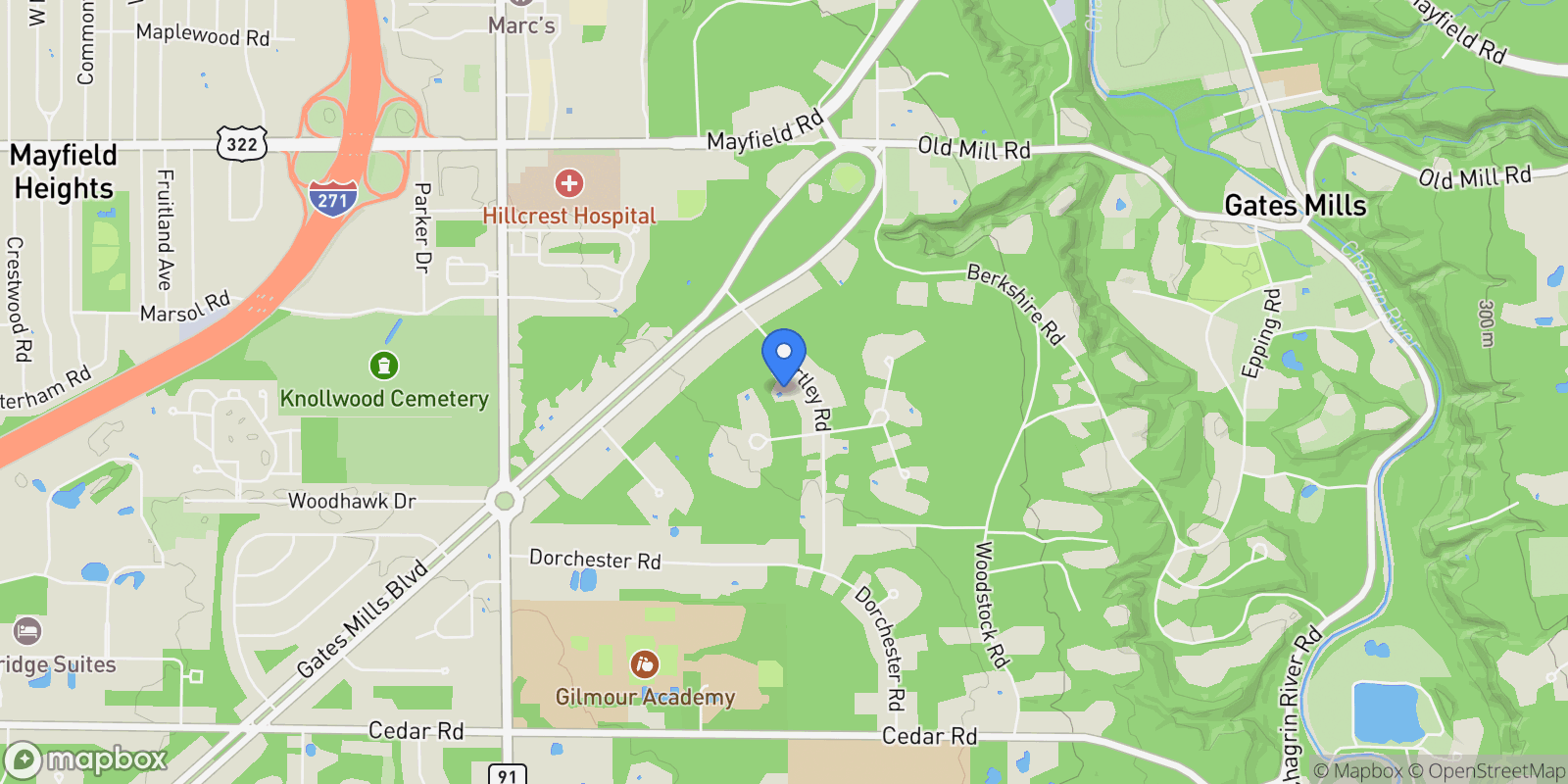 Map showing 1760 Chartley Road, Gates Mills, OH 44040, Gates Mills, Ohio, United States.