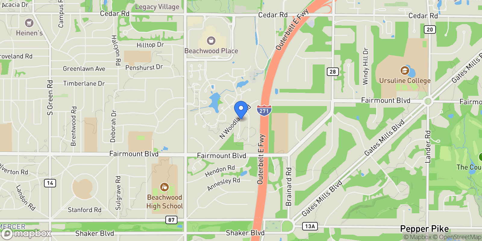 Map showing 2501 Fairwood Court, Beachwood, OH 44122, Shaker Heights, Ohio, United States.
