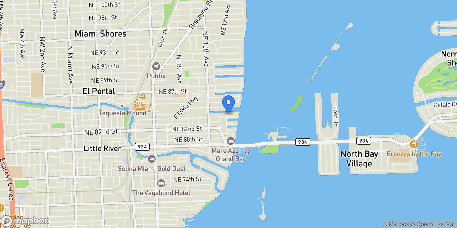 Map showing 1201 NE 83rd St, Miami, Florida, United States.