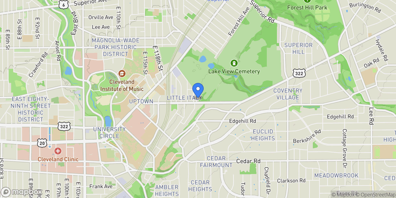 Map showing 1979 E 126th Street, Cleveland, OH 44106, Cleveland, Ohio, United States.