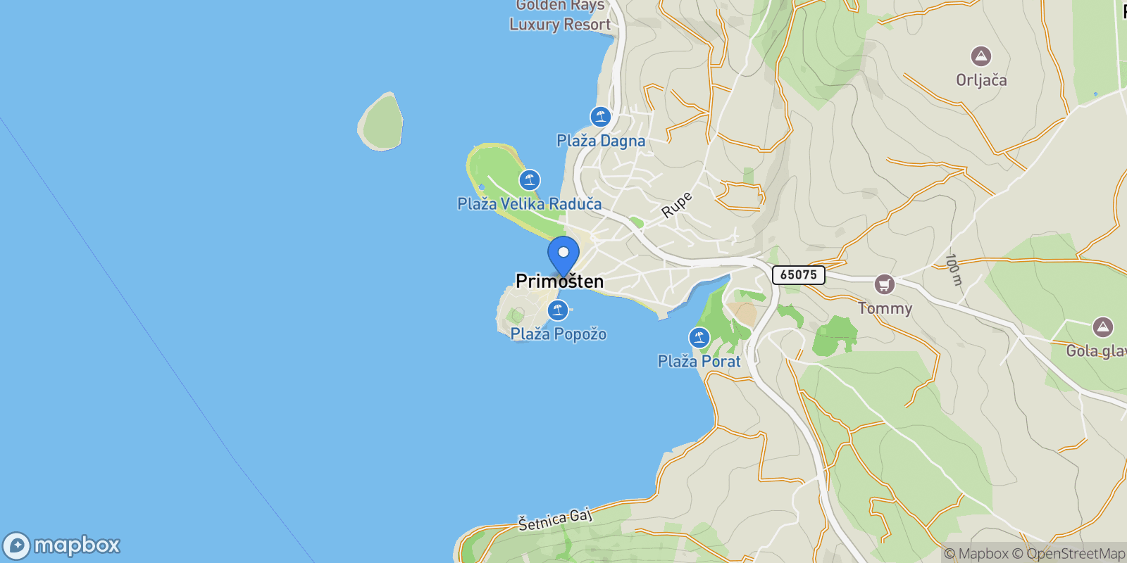 Map showing Primosten, Sibenik-Knin County, Croatia.