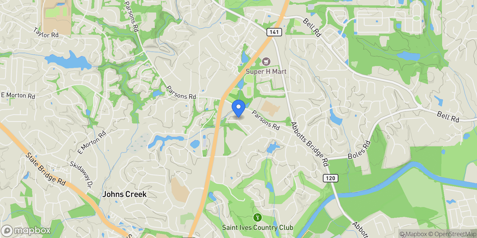 Map showing Johns Creek, Georgia, United States.