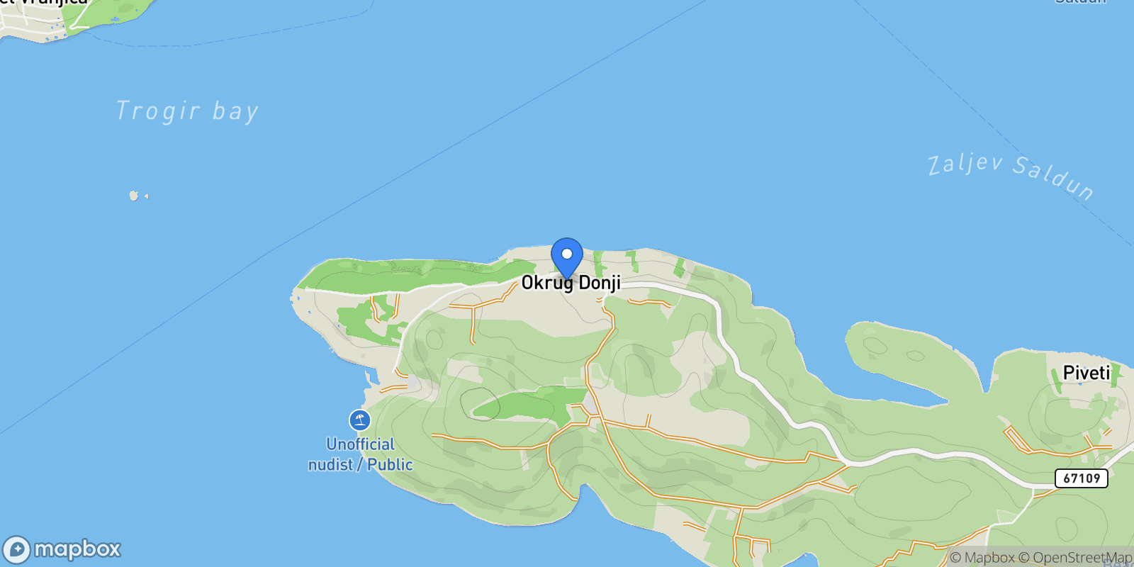 Map showing Okrug Donji, Split-Dalmatia County, Croatia.