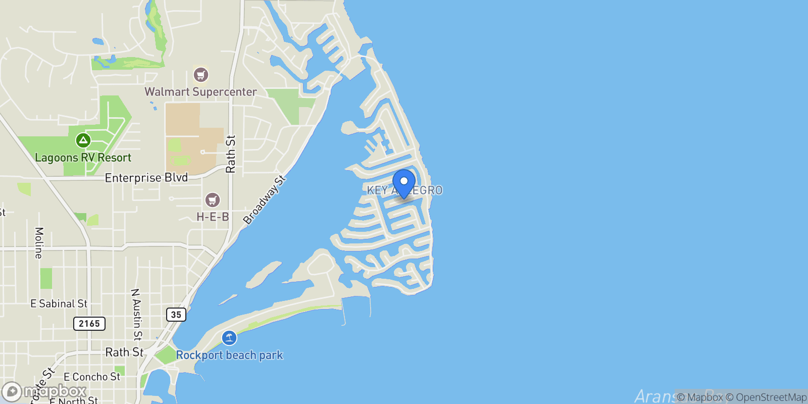Map showing 14 Luau Lane, Rockport, Texas, United States.
